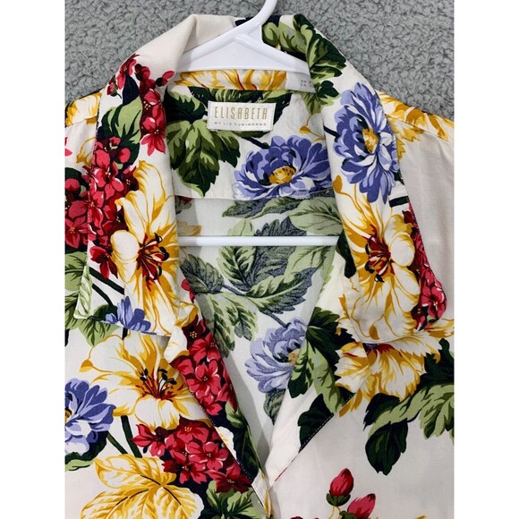 ELISABETH by LIZ CLAIBORNE 16 Vibrant Colorful Floral Collared Blouse Top Shirt - Picture 6 of 9